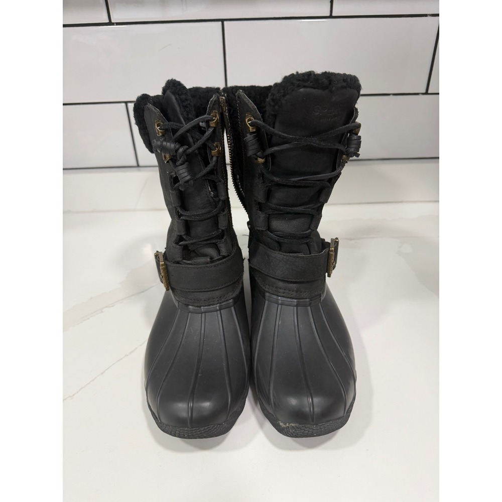 Sperry Saltwater Black‎ Leather Duck Boots 3M Thinsulate Fur Trim Womens 8